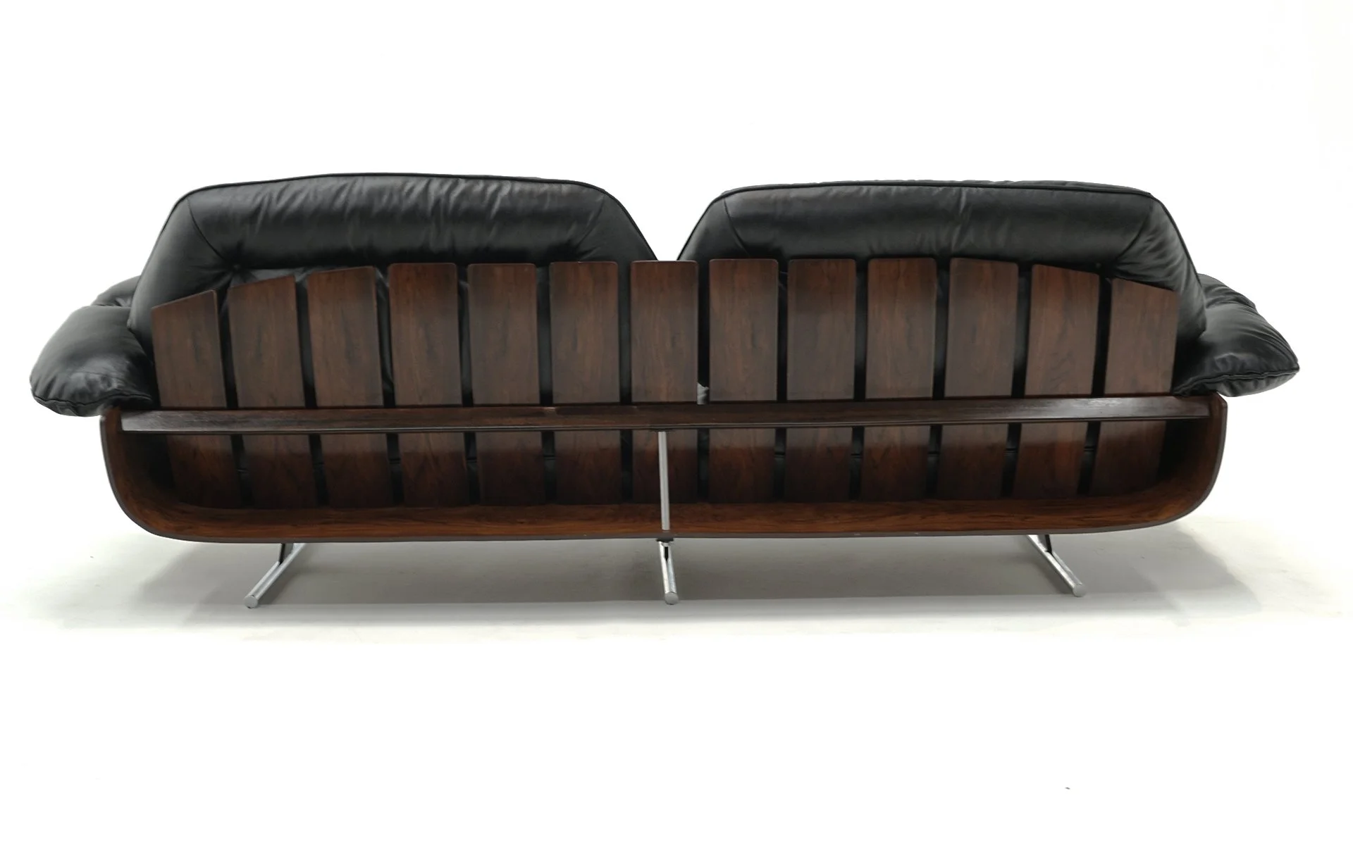 Jorge Zalszupin Sofa in Black Leather and Brazilian Rosewood